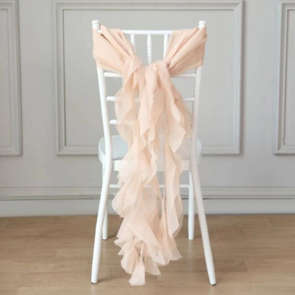 1 Set Nude Chiffon Hoods With Ruffles Willow Chiffon 250 Chair Sashes - Picture 1 of 4